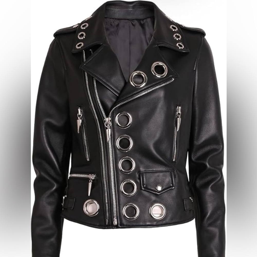 Adore Faux Leather Moto Jacket with Grommets and zippered arms